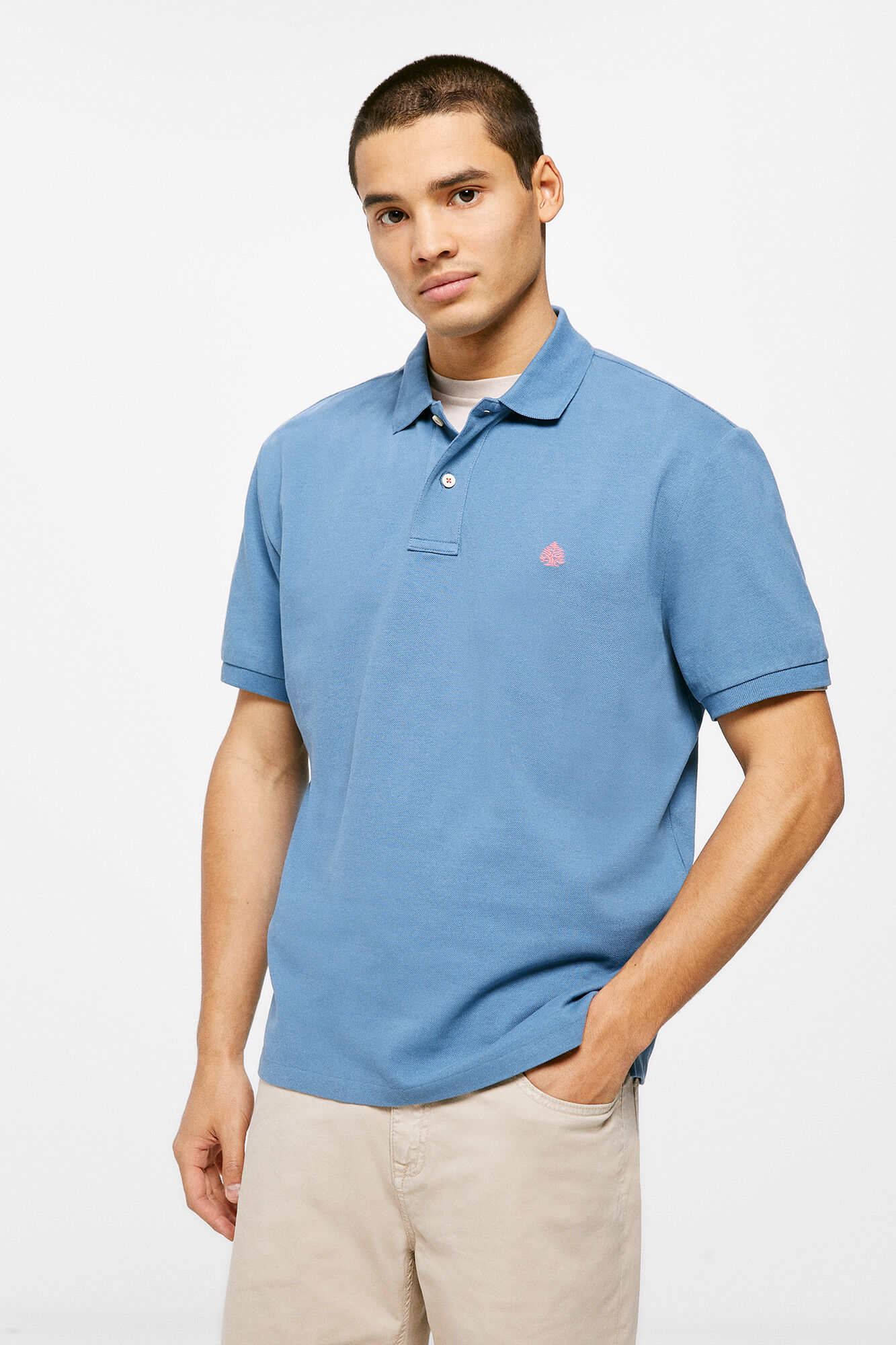 Camisa polo básica em piqué - azul médio