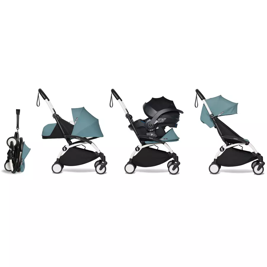 BABYZEN Kinderwagen YOYO2 6+ White mit Textilset Aqua und Backpack YOYO Black