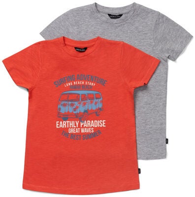 Luca & Lola Riccione T-Shirt 2-pack, Red/Grey Melange