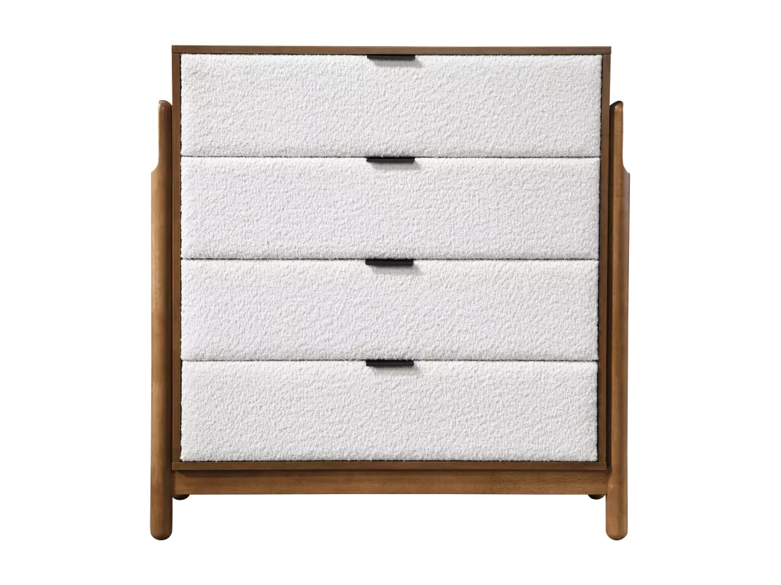Commode 4 tiroirs - Tissu bouclette - Coloris : Naturel et blanc - GAMURA