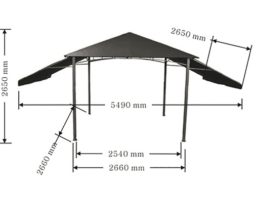 Paviljoen met opklapbare zijpanelen, 3 x 3 m, polyester, antraciet