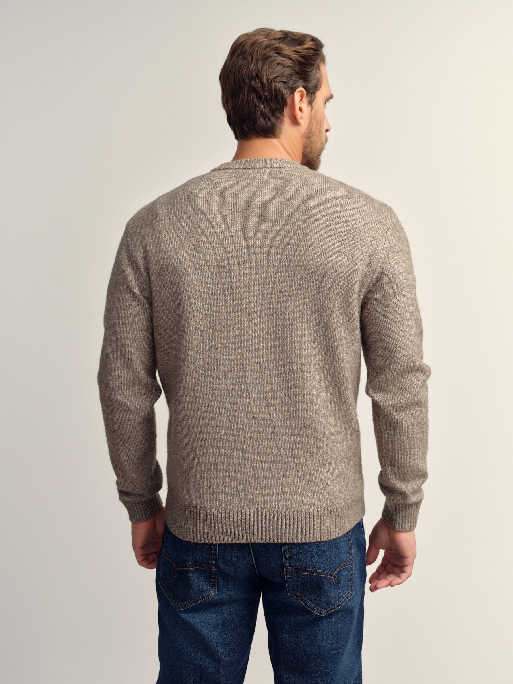 Donker kiezelkleurig - Regular Fit Cable Knit Crew Neck Jumper with Wool