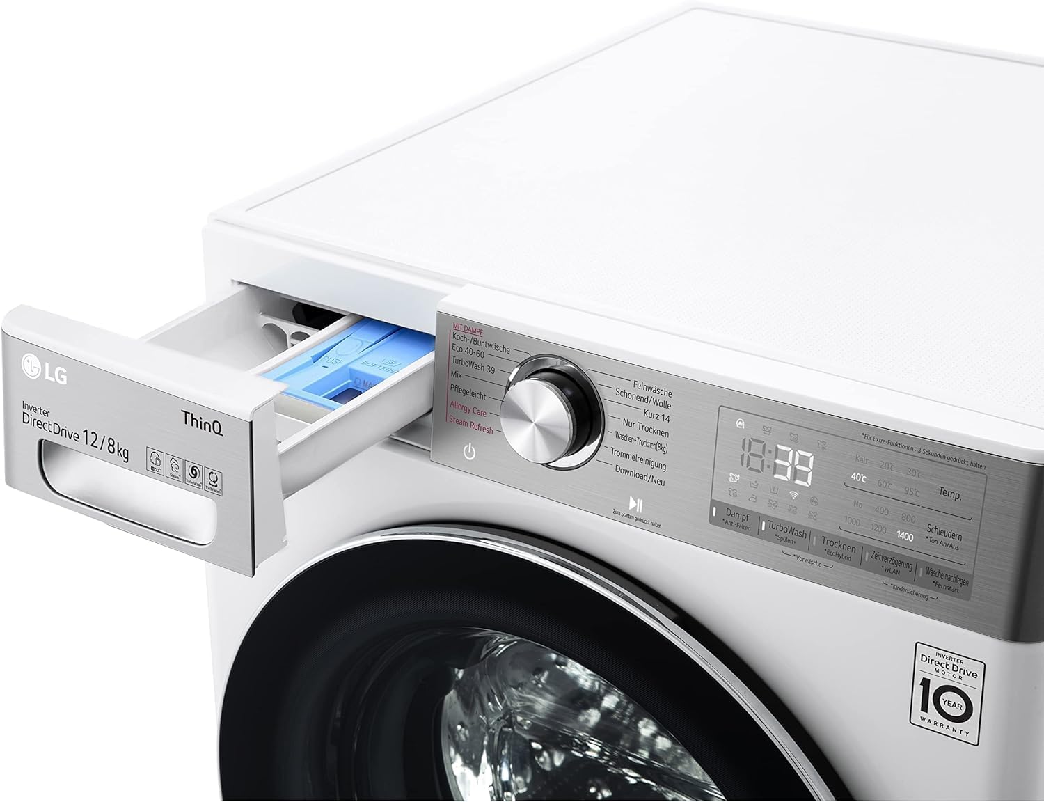 LG Electronics V9WD128H2 Waschtrockner mit AI DD | 12 kg Waschen | 8 kg Trocknen | 1400 U/min | Steam, Weiß