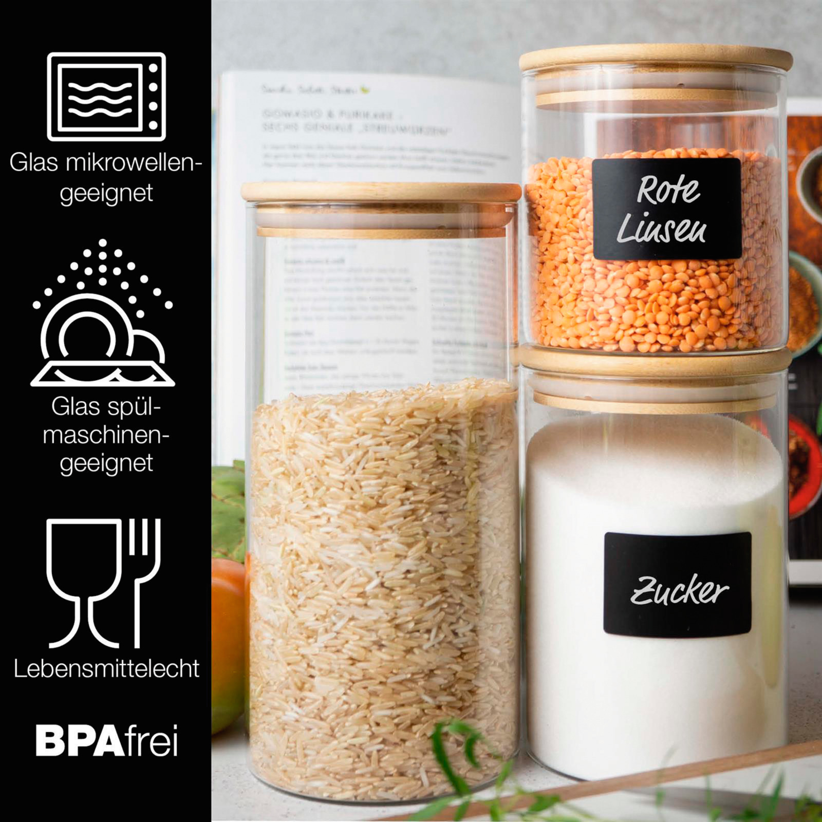 3er Set Vorratsgläser 500ml,750l,1500ml