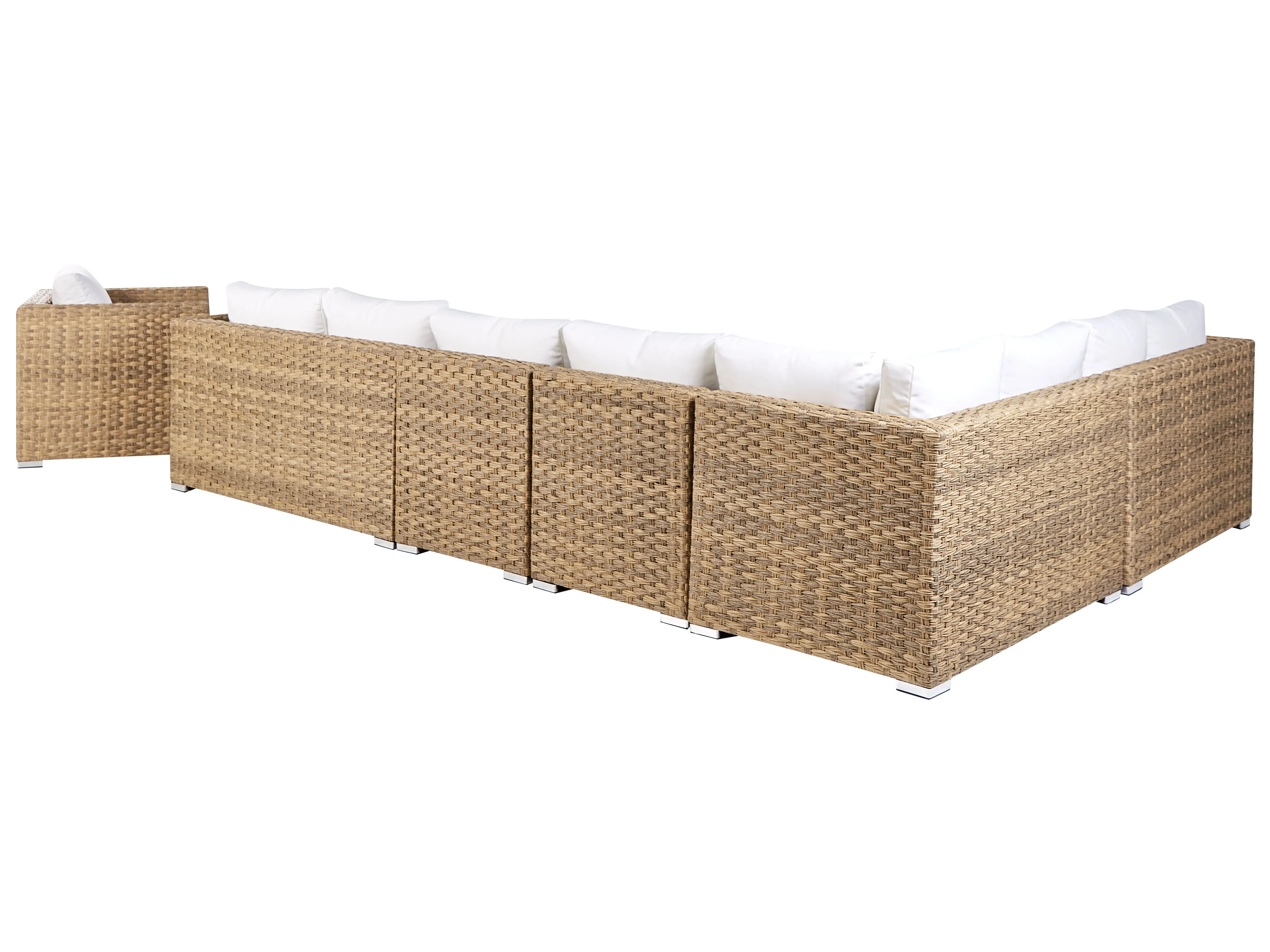 Loungeset met tafel 8-zits XXL rechtszijdig modulair PE rotan Lichtbruin