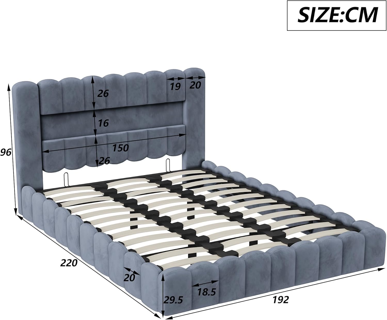 Polsterbett 180x200, Bubble Bett mit Hydraulischem Stauraum, USB-Ladefunktion und LED-Beleuchtung, Doppelbett Bettgestell, Jugendbett (Grau Samt, Ohne Matratze)