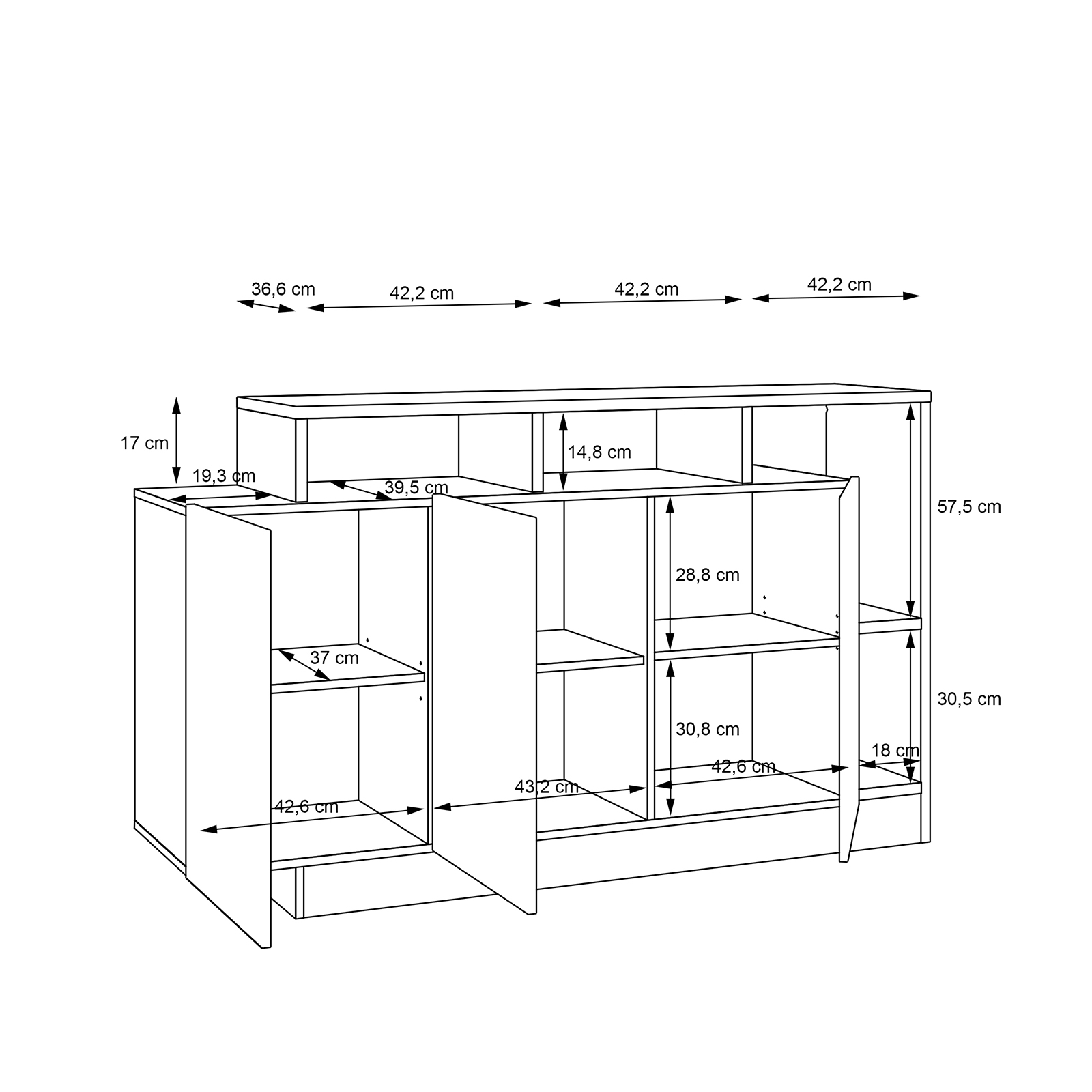 Sideboard - grau-Artisan Eiche - 155 cm breit