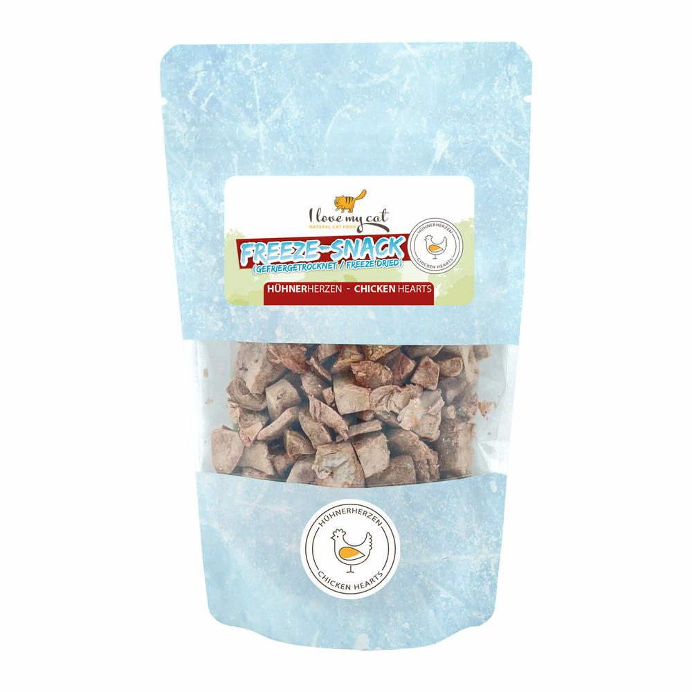 Friandise pour chat freeze - coeurs de poulet (lyophilisés) - 25g