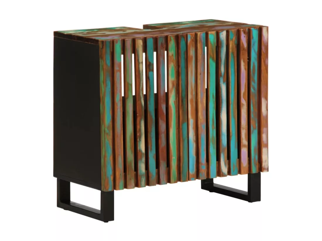Armoire lavabo de salle de bain 62x34x58cm bois massif d'acacia