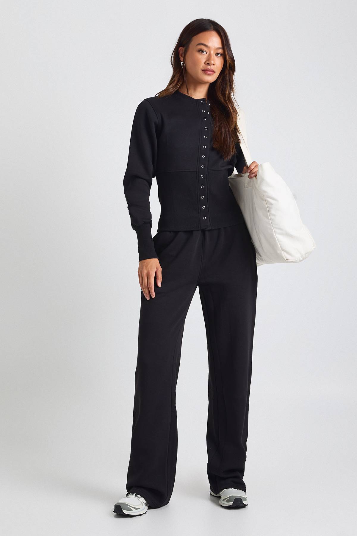 boohoo Ensemble Survêtement Sweat Bomber À Ourlet Profond Et Pressions Coupe Tall