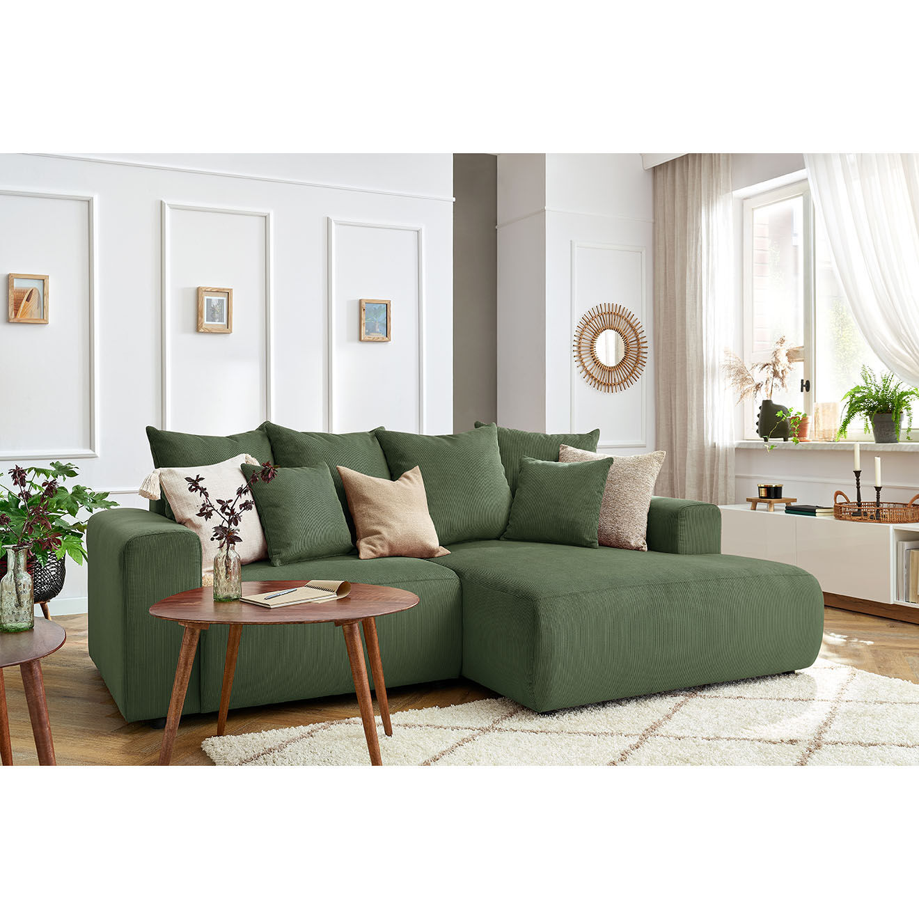 Bobochic Canapé d'angle fixe droit Enjoy vert - 237x147x95 cm