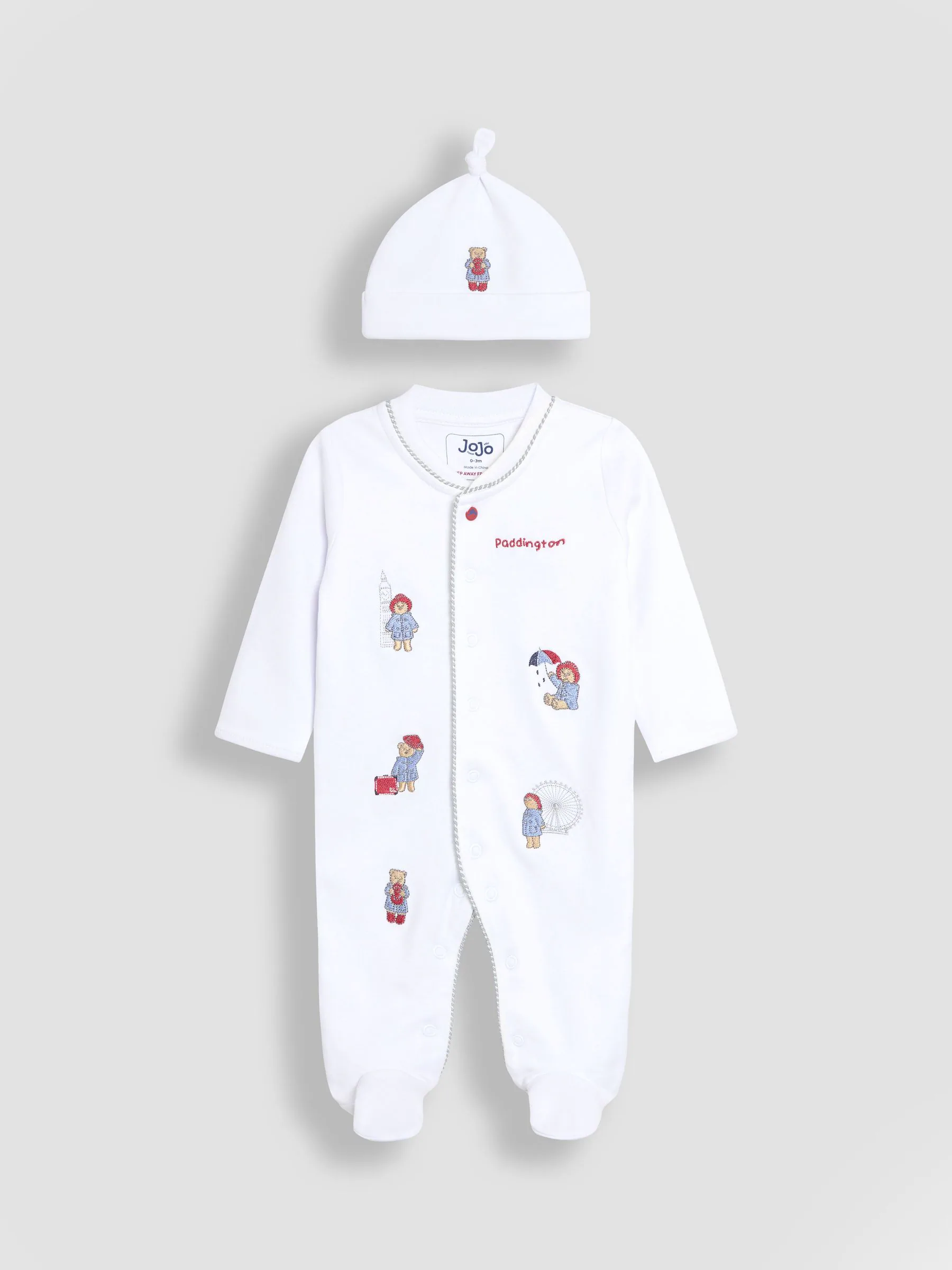 JoJo Maman Bébé - Paddington - Set van babypyjama en muts met borduursel
