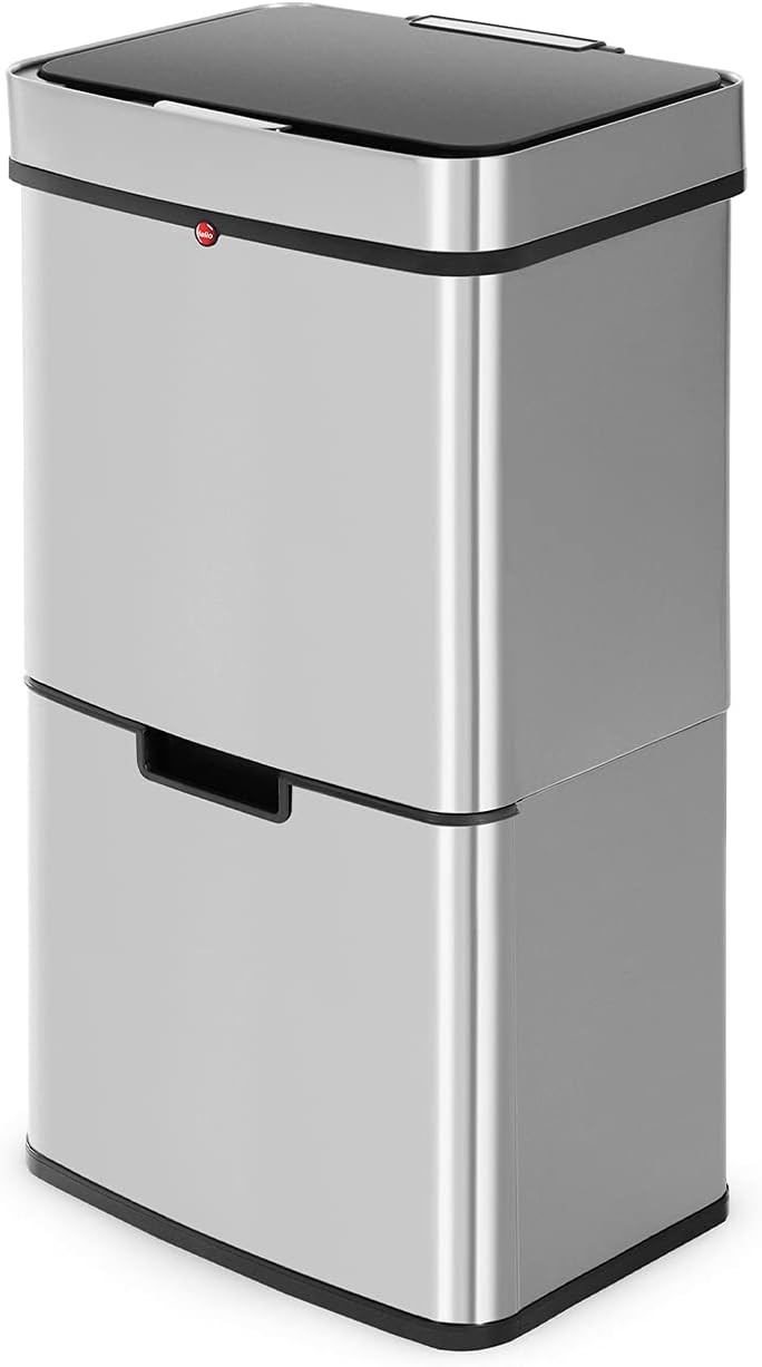 Hailo Öko Vario XL, Mülltrenner, Vollautomatische Deckelöffnung durch Sensortechnik, 50 Liter, 0656-001, Edelstahl, Kunststoff