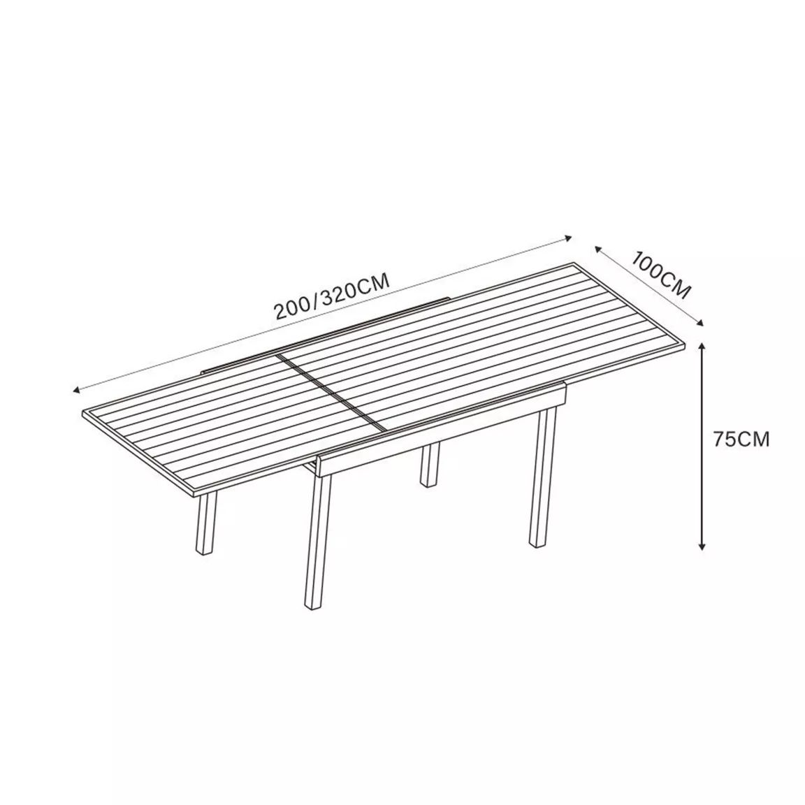 Table de jardin extensible aluminium 12 places (200/320 x 100 cm) Murano Vert olive