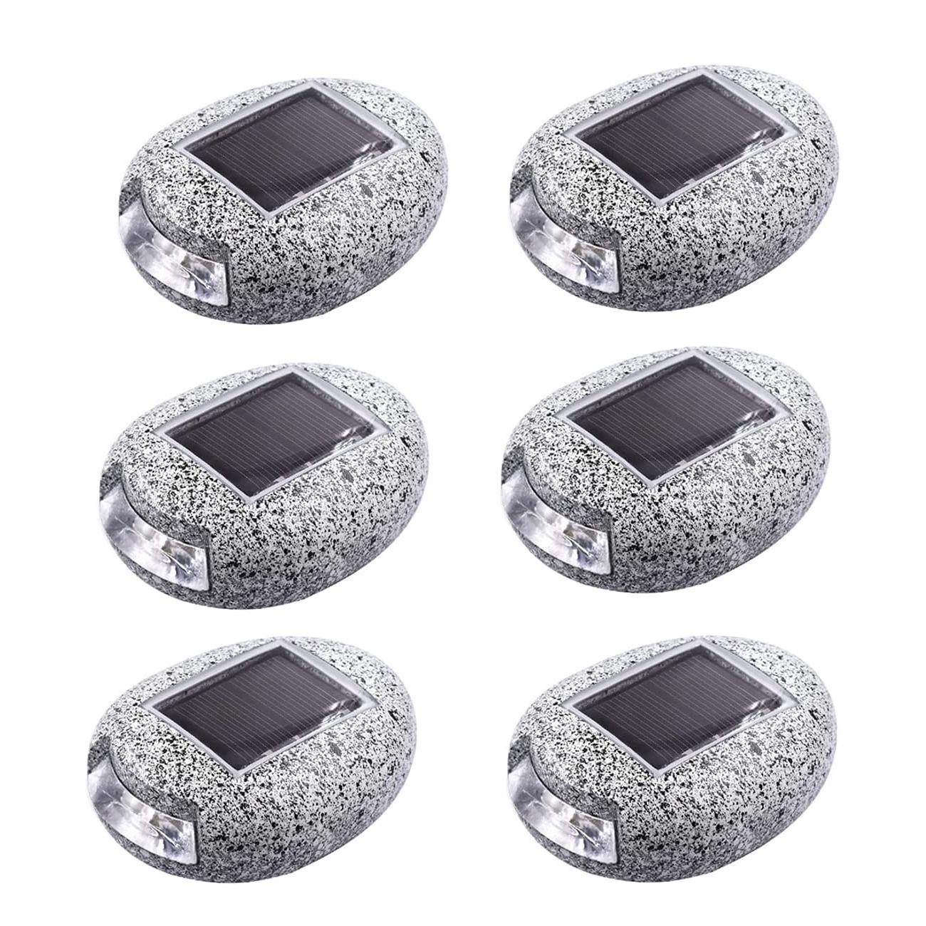(6er Set) LED Solar Lampe Outdoor Gartenleuchte Wegbeleuchtung im Stein Design mit Dämmerungssensor (IP65) - Kaltweiss