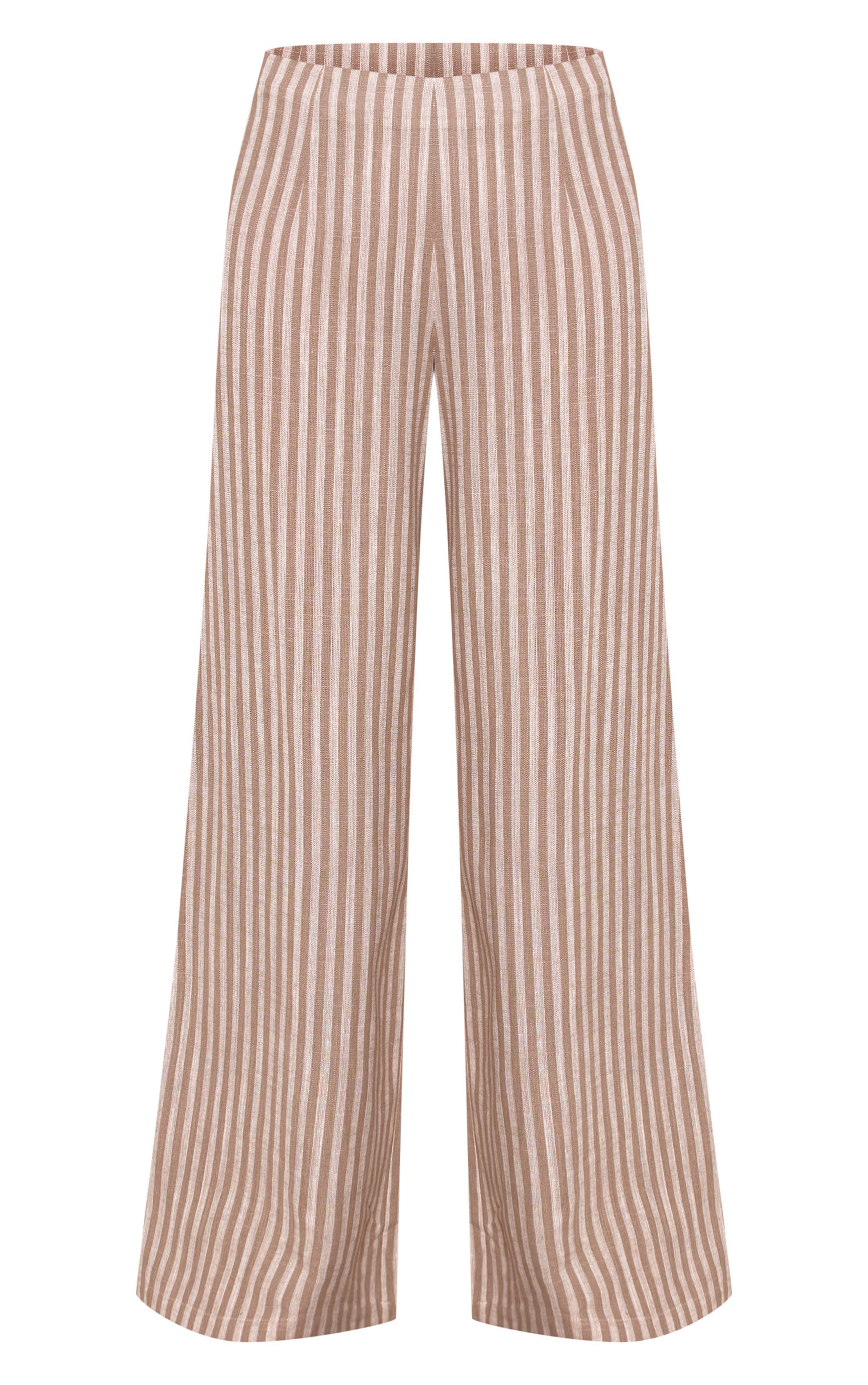 Moka Pantalon Tailleur En Lin À Rayures
