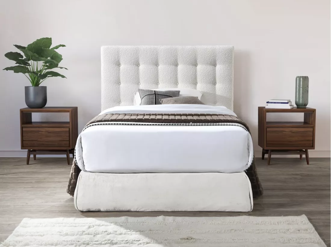 Tête de lit capitonnée 140 cm - Tissu bouclette - Blanc - FRANCESCO