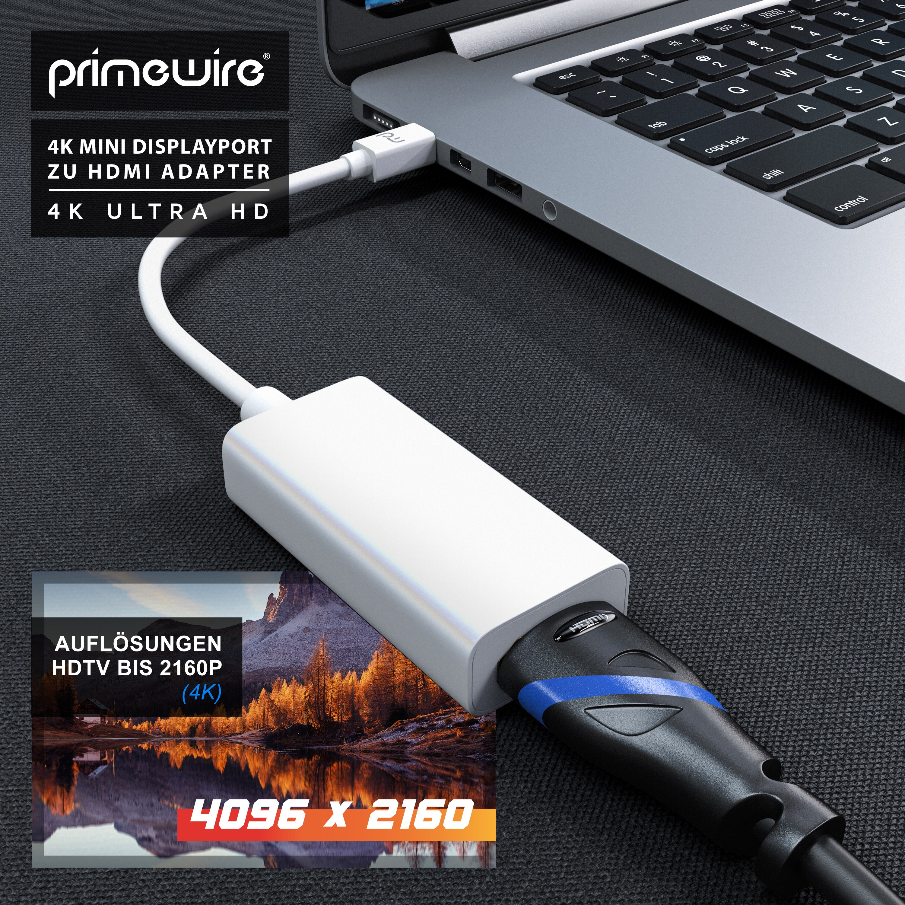 Primewire Mini DisplayPort zu HDMI Adapter, Ultra HD 4k MiniDP zu HDMI Buchse Monitor Konverter, Adapterkabel
