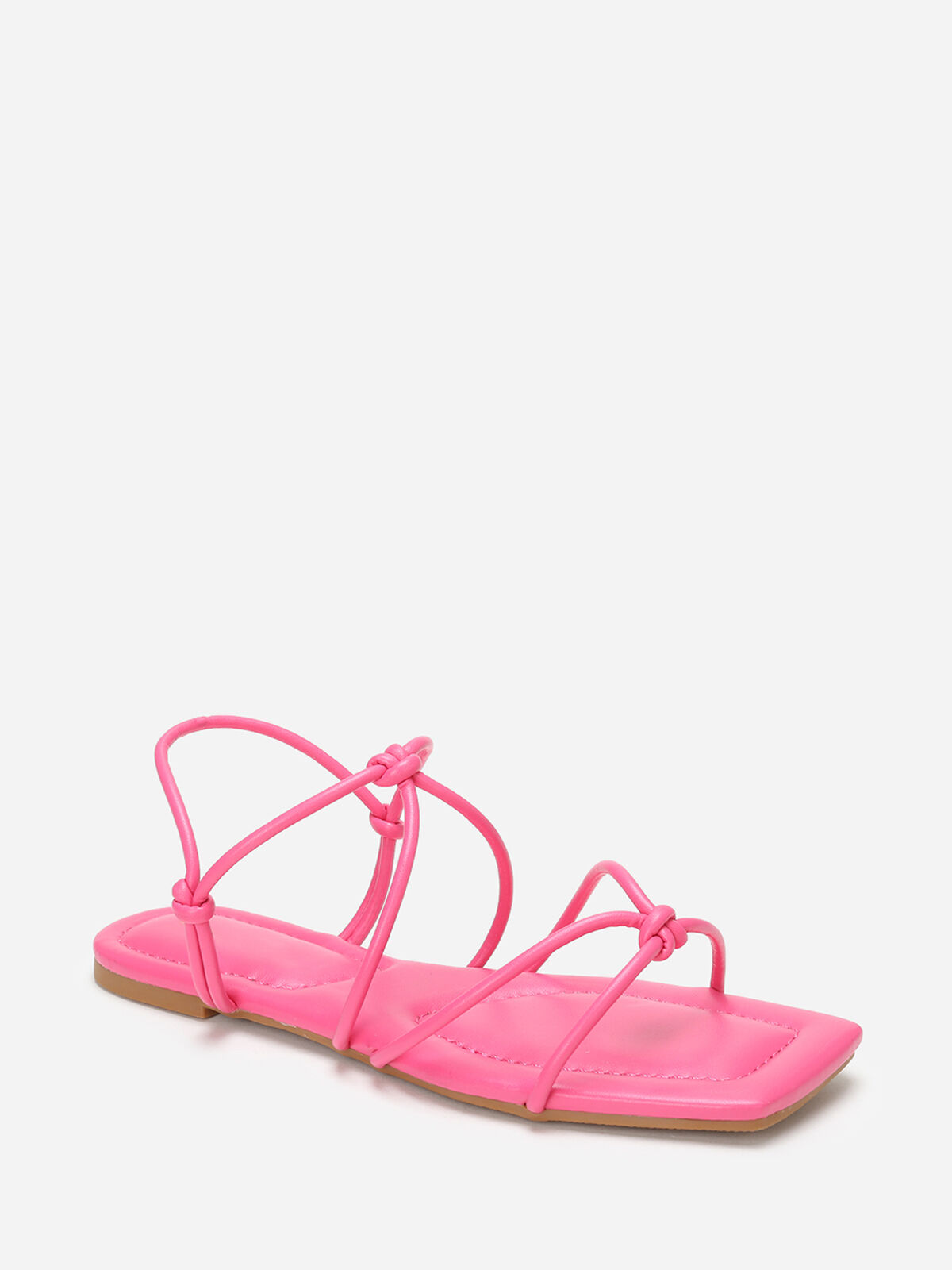 Sandales carrées à fines brides nouées- Rose