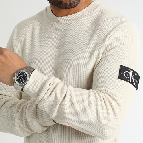 Sweat Crewneck Monogram Badge Waffle 3485 Beige