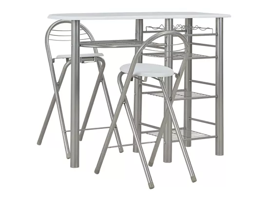 Ensemble de bar avec étagères 3 pcs Bois et acier Blanc