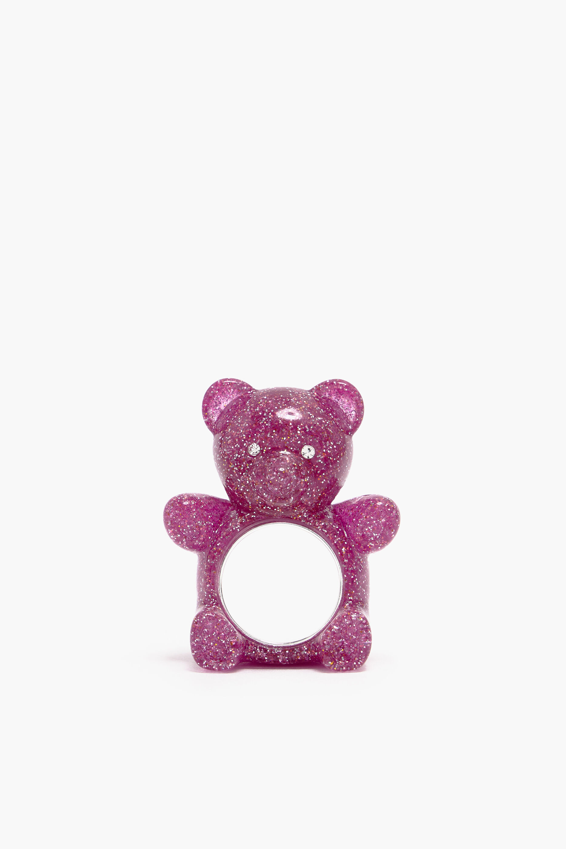 Anel de urso rosa com glitter