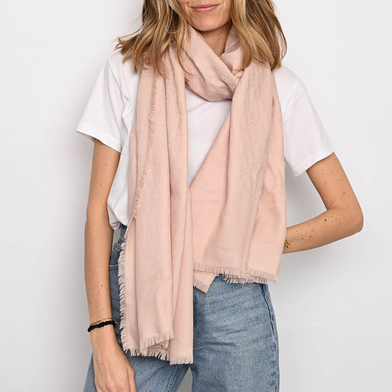 Dior Étole en Soie, Laine & Coton rose clair - Très bon état - 200x110 cm