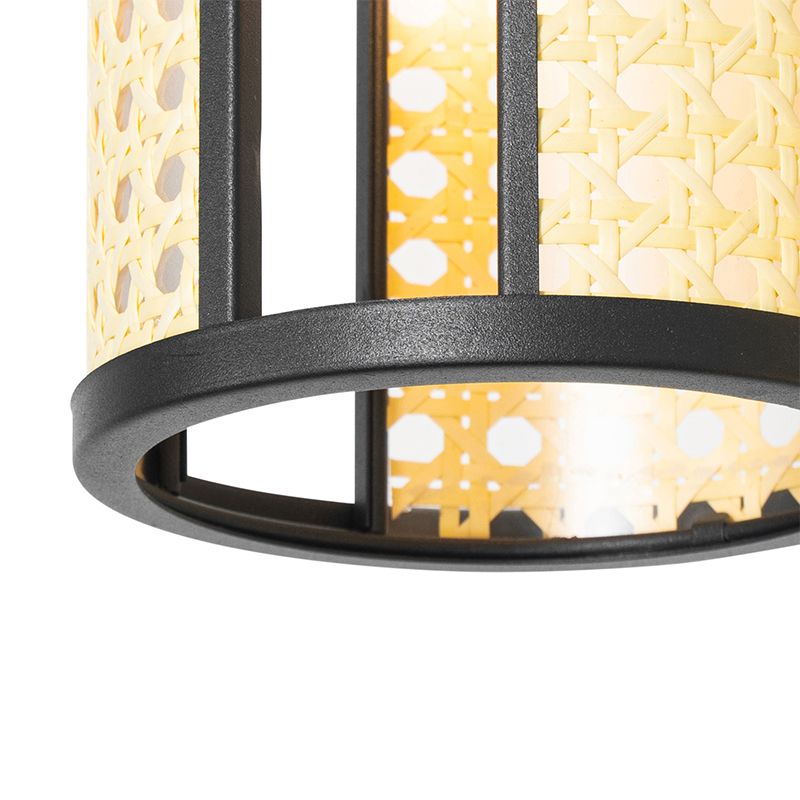 Oosterse hanglamp zwart met rotan 3-lichts rond - Akira
