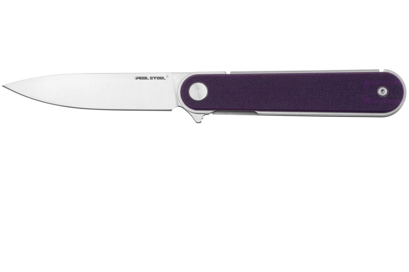 Real Steel Iris Flipper 8061AP Satin 12C27, Purple G10, zakmes