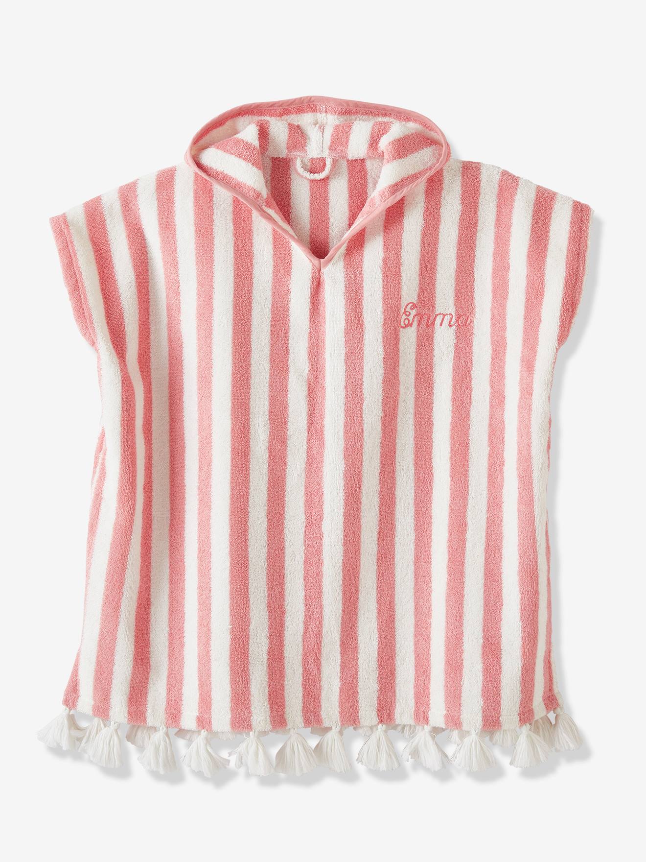Poncho de banho infantil listrado verde médio