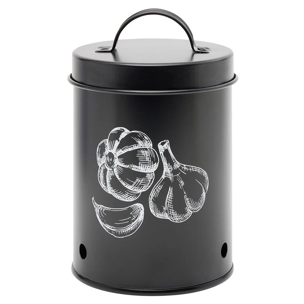 Boîte de conservation pour ail en métal noir