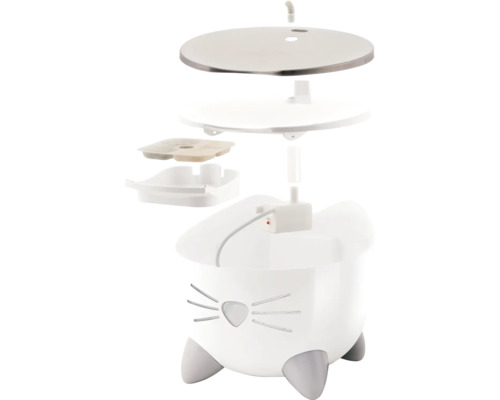Catit Pixi Smart Drinkfontein, wit & grijs, 2 l, bestuurbaar en programmeerbaar via gratis app, met UVC-sterilisatie verwijdert tot 99% van de bacteriën en virussen, roestvrijstalen inzetstuk, kattenfontein