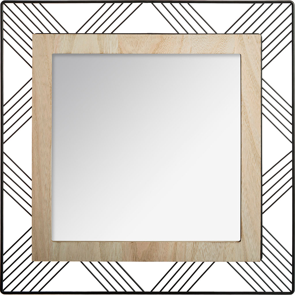 Miroir carré métal et bois 45x45cm