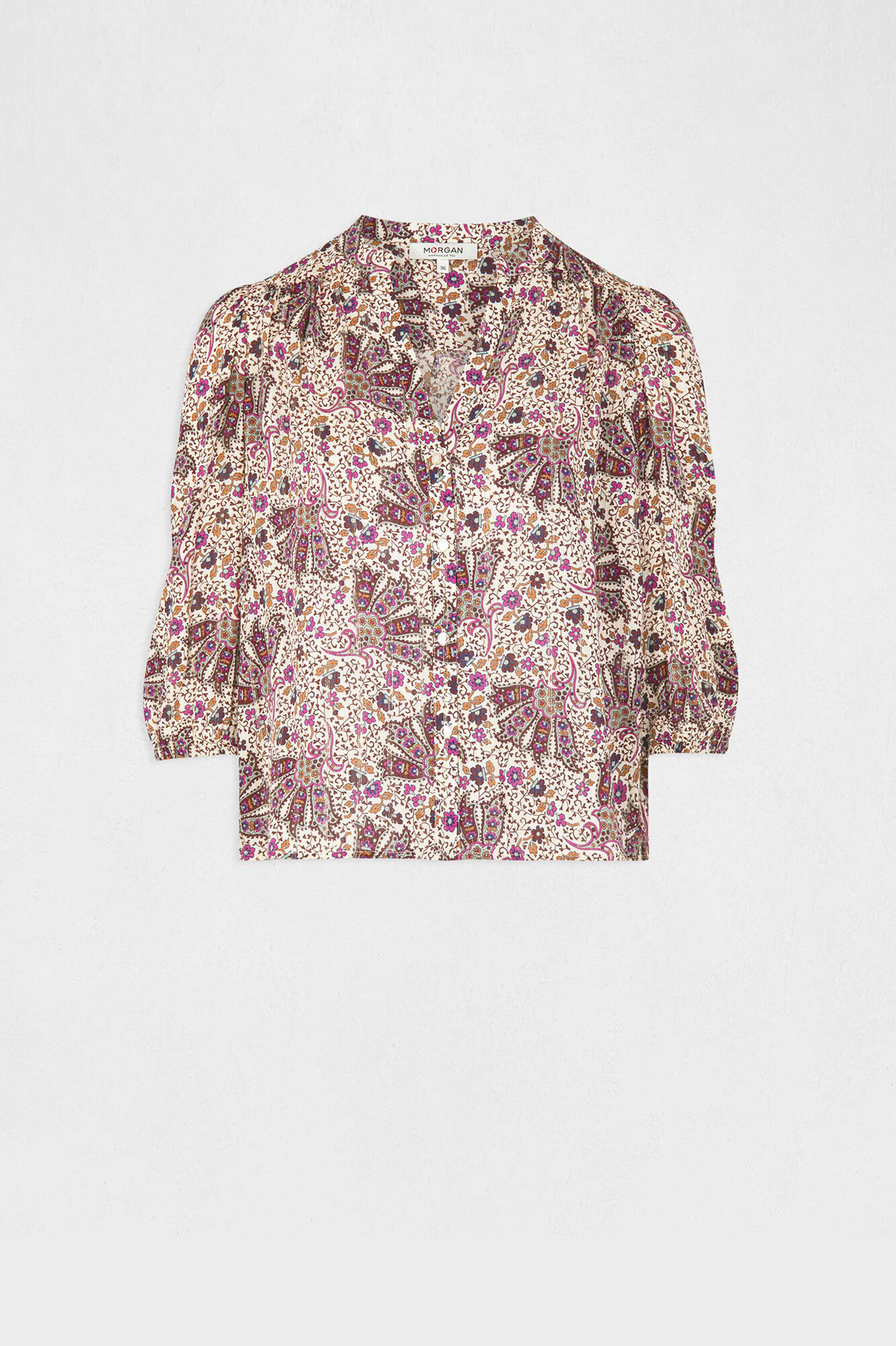 Camisa de manga 3/4 com estampa de vegetais - Multicolorida