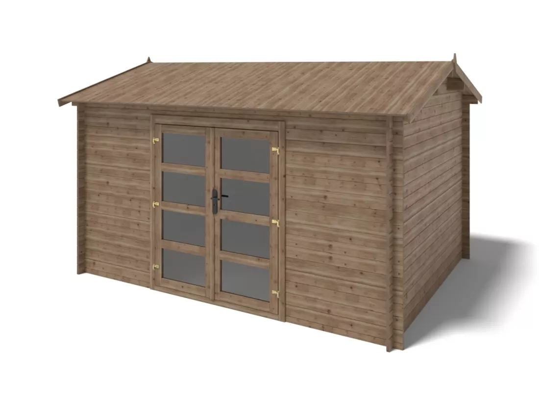 Abri de jardin en bois - 12m2 - 4x3m - Traité - Ep. 28mm - Couleur: marron - DOM677 - ALTANKA