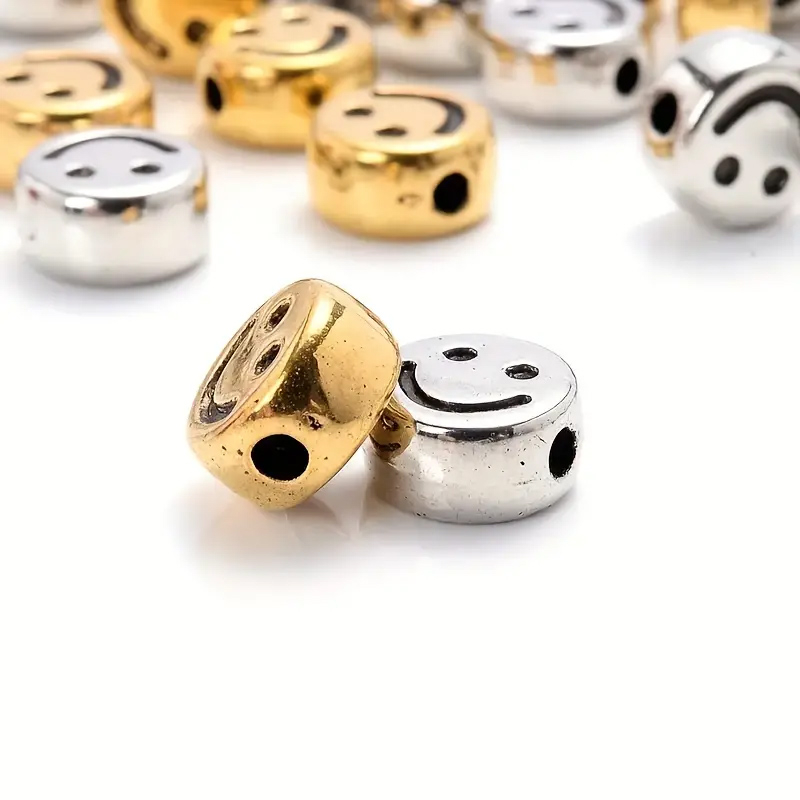 (100er Set) 7mm Acryl Smiley Perlen DIY Bastel Schmuck Zwischenperle für Armband / Kette - Silber