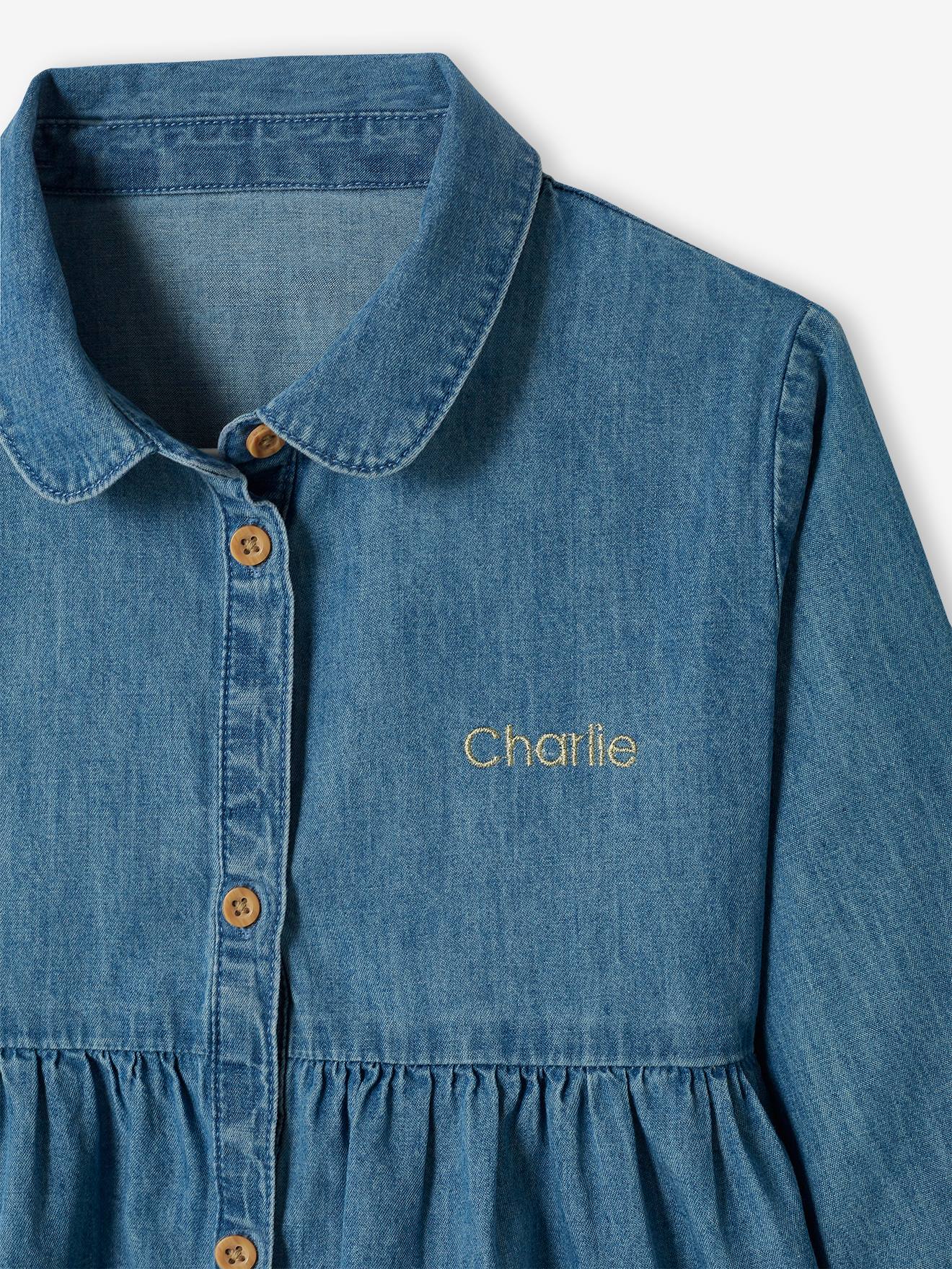 Blusa personalizável para meninas em jeans azul escuro de lavagem clara