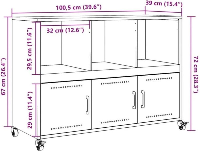 vidaXL - Dressoir - Olijfgroen - Staal - 100,5x39x72 cm