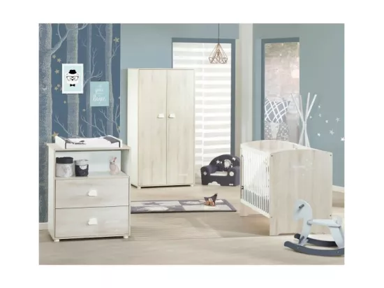 BABYPRICE Commode a Langer Smile Hetre Cendre 2 Tiroirs