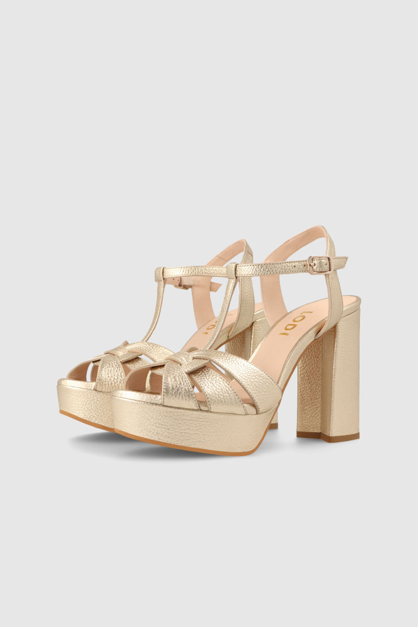 Sandálias plataforma de couro dourado - Amarelo
