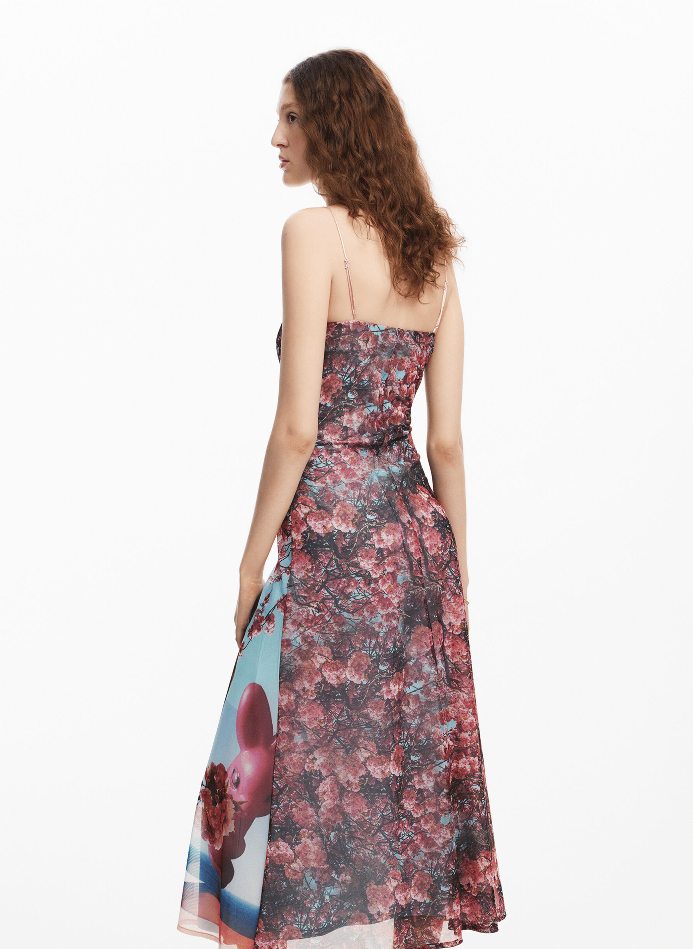 Robe midi à bretelles imprimée| Multicolore