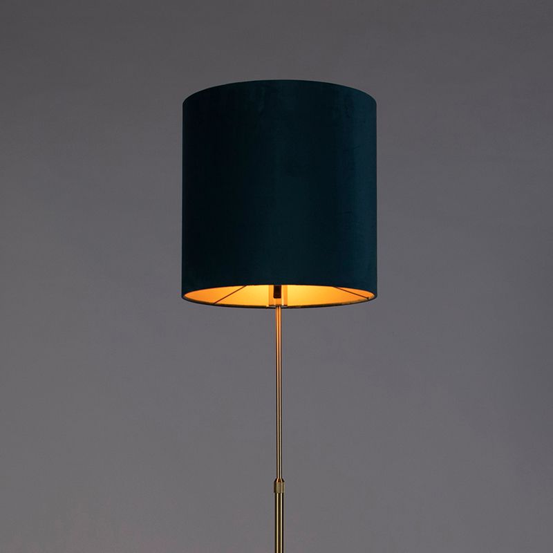 Vloerlamp goud/messing met velours kap blauw 40/40 cm - Parte