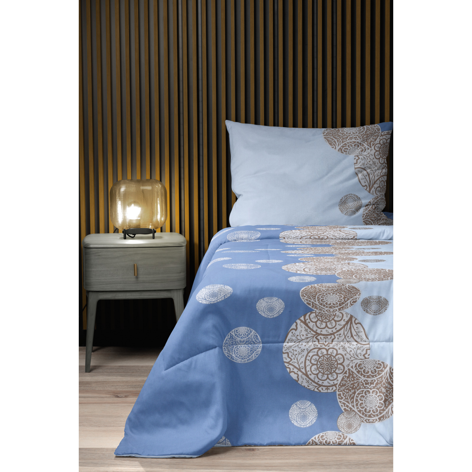 Bettwäsche blau mit Muster 200x210 2x65x65 Bettanzug Fra