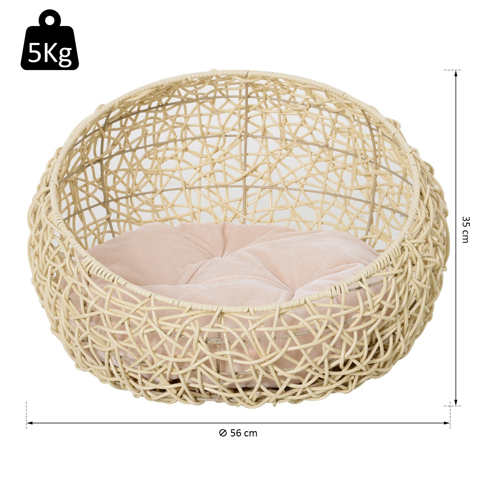 PawHut Katzenbett mit Kissen beige 56 x 35 cm (ØxH)