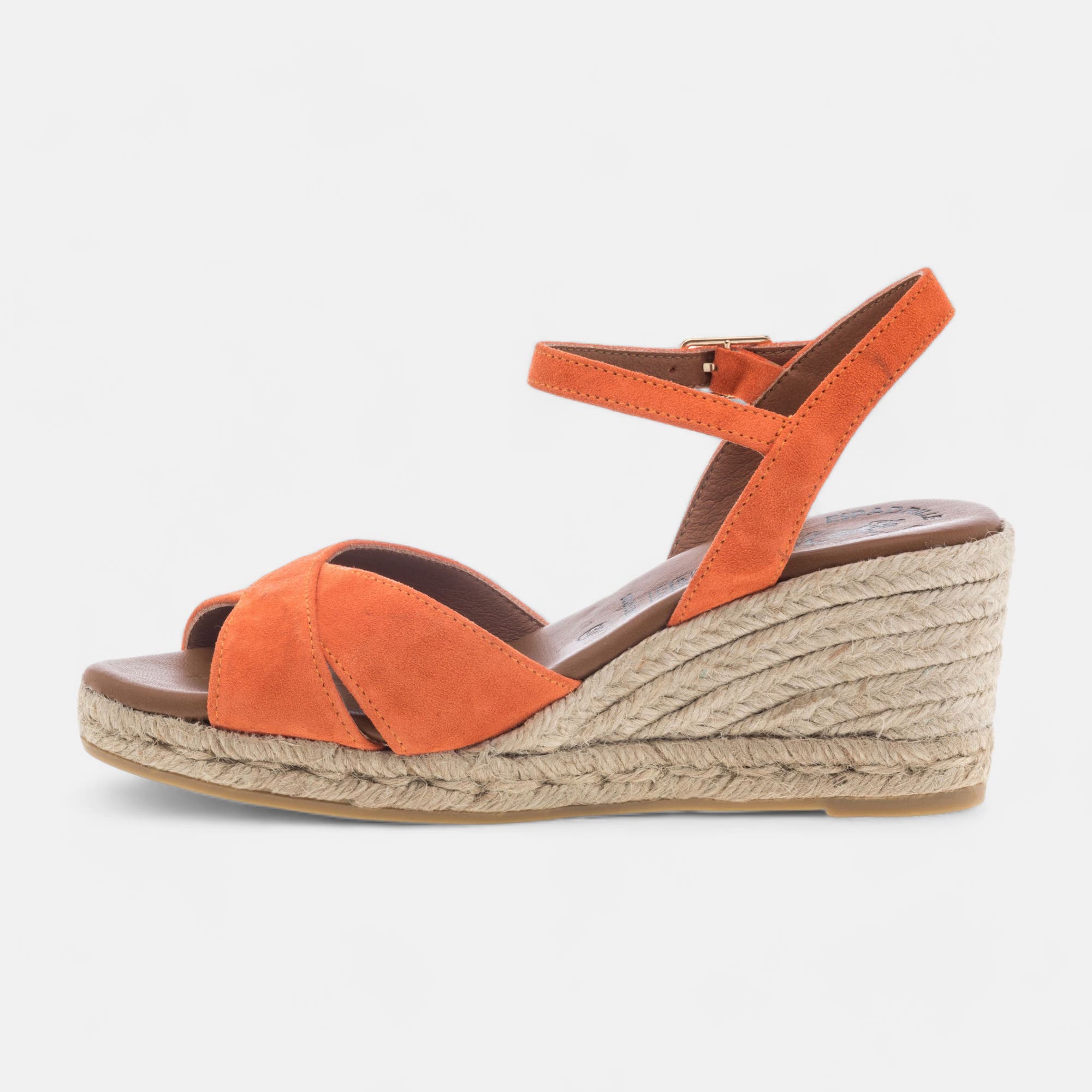 Espadrilles à talon Femme en cuir orange