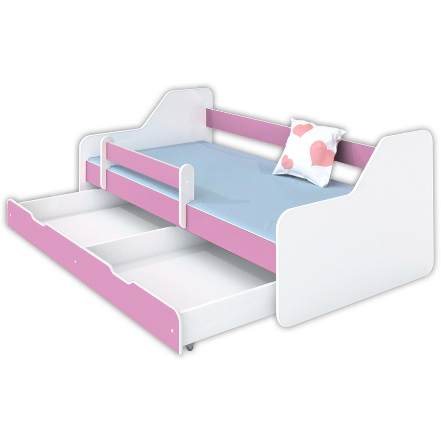 Kids Collective Kinderbett 80x160 | 80x180 cm mit Rausfallschutz & Lattenrost pink mit Schubl. und Matratze