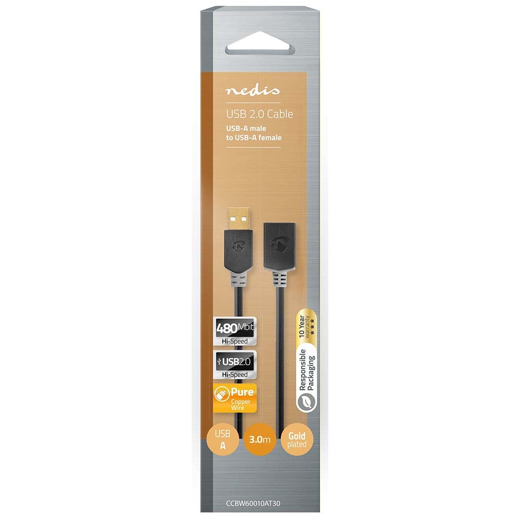 Nedis CCBW60010AT30 USB-kabel 2.0 USB-A male naar A female 480 Mbps 3m