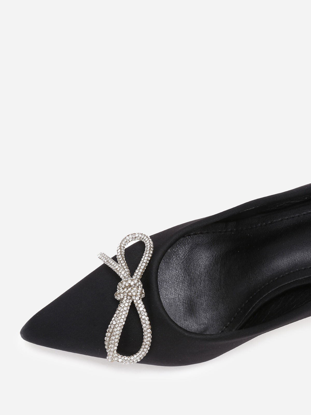 Escarpins pointus avec nœud en strass- Noir