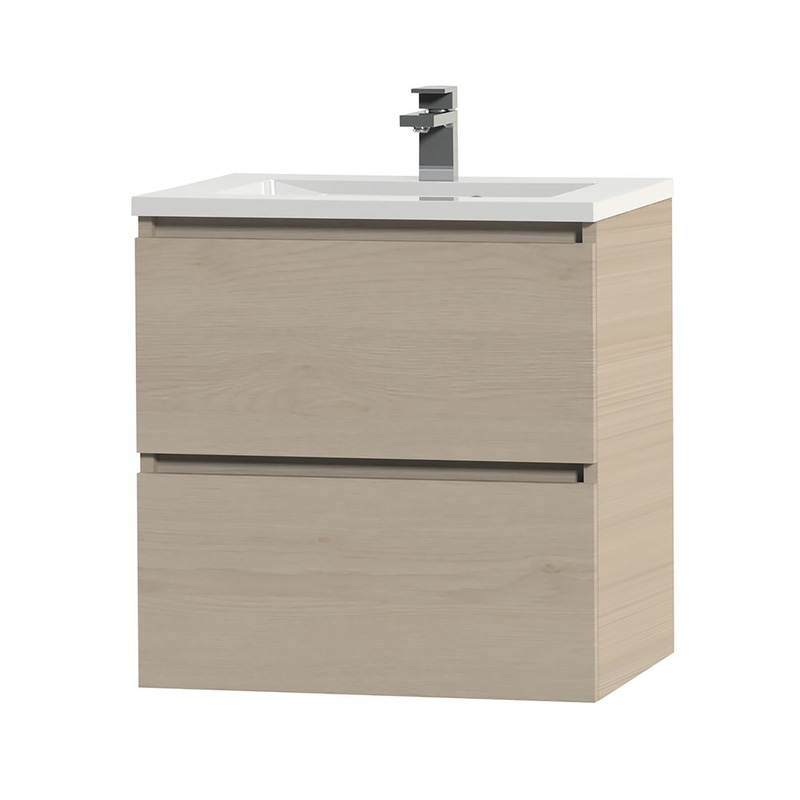 Tiger Loft Meubelset 60 cm met 2 lades Naturel eik inclusief Quadro wastafel Hoogglans wit