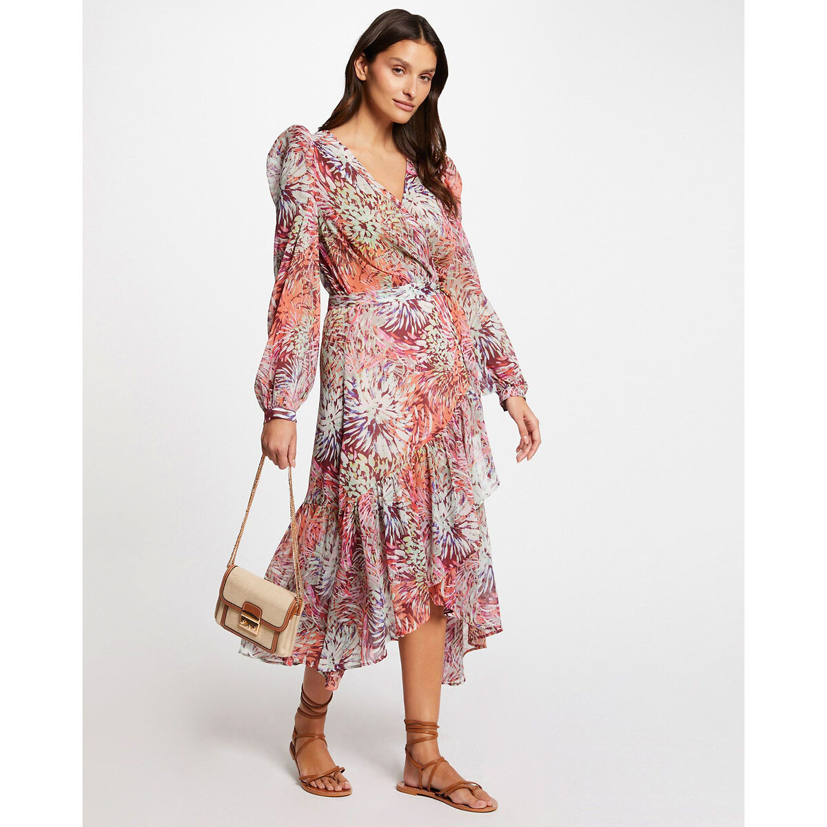 MORGAN<br>Vestido midi envelope estampado